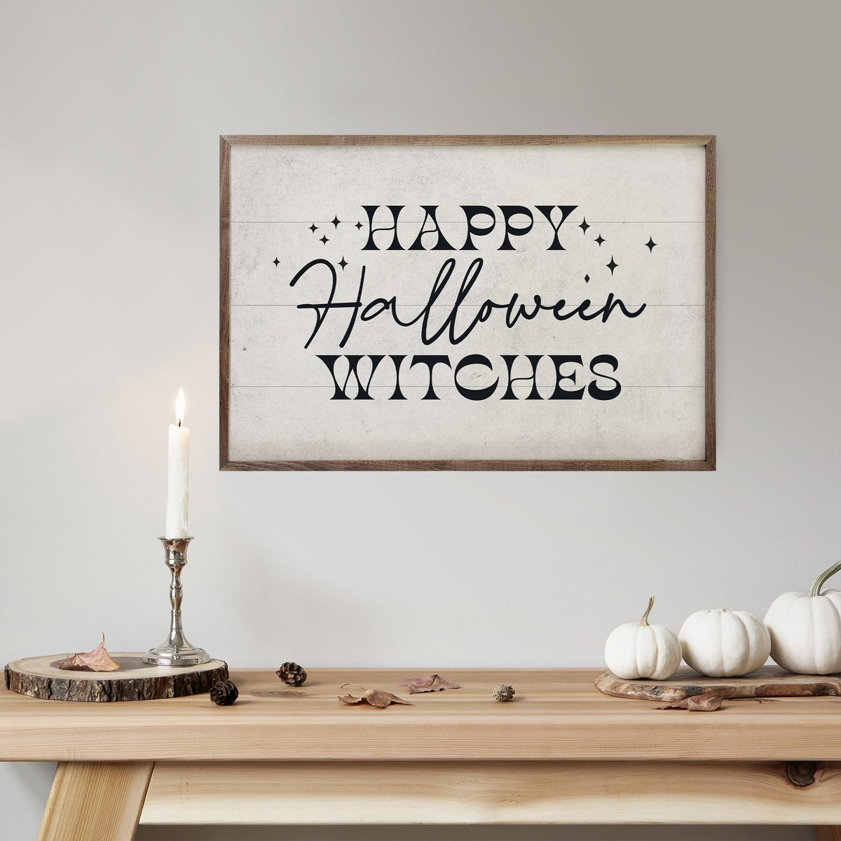 Happy Halloween Witches Wood Sign | Handcrafted American Hardwood with Walnut Frame