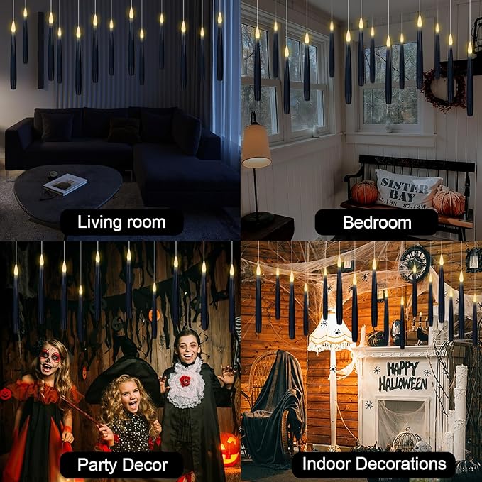 Flameless Floating Candles Set of 22 | Magic Wand Remote & Timer — Halloween & Holiday Hanging Décor