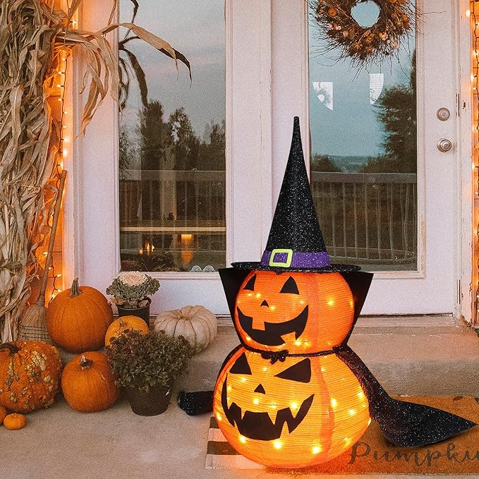 3 FT LED Jack-O-Lantern Pumpkin Lantern | Collapsible Halloween Yard Decoration with Stand