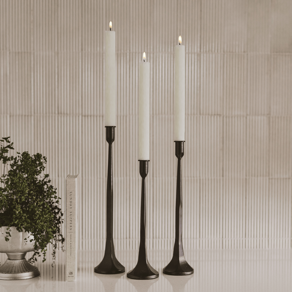 Black Cast Iron Taper Candle Holders – Set of 3