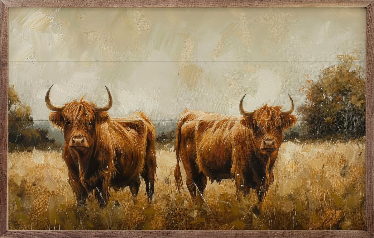 Couple of Cows Print on Walnut Wood by Petals Prints Design