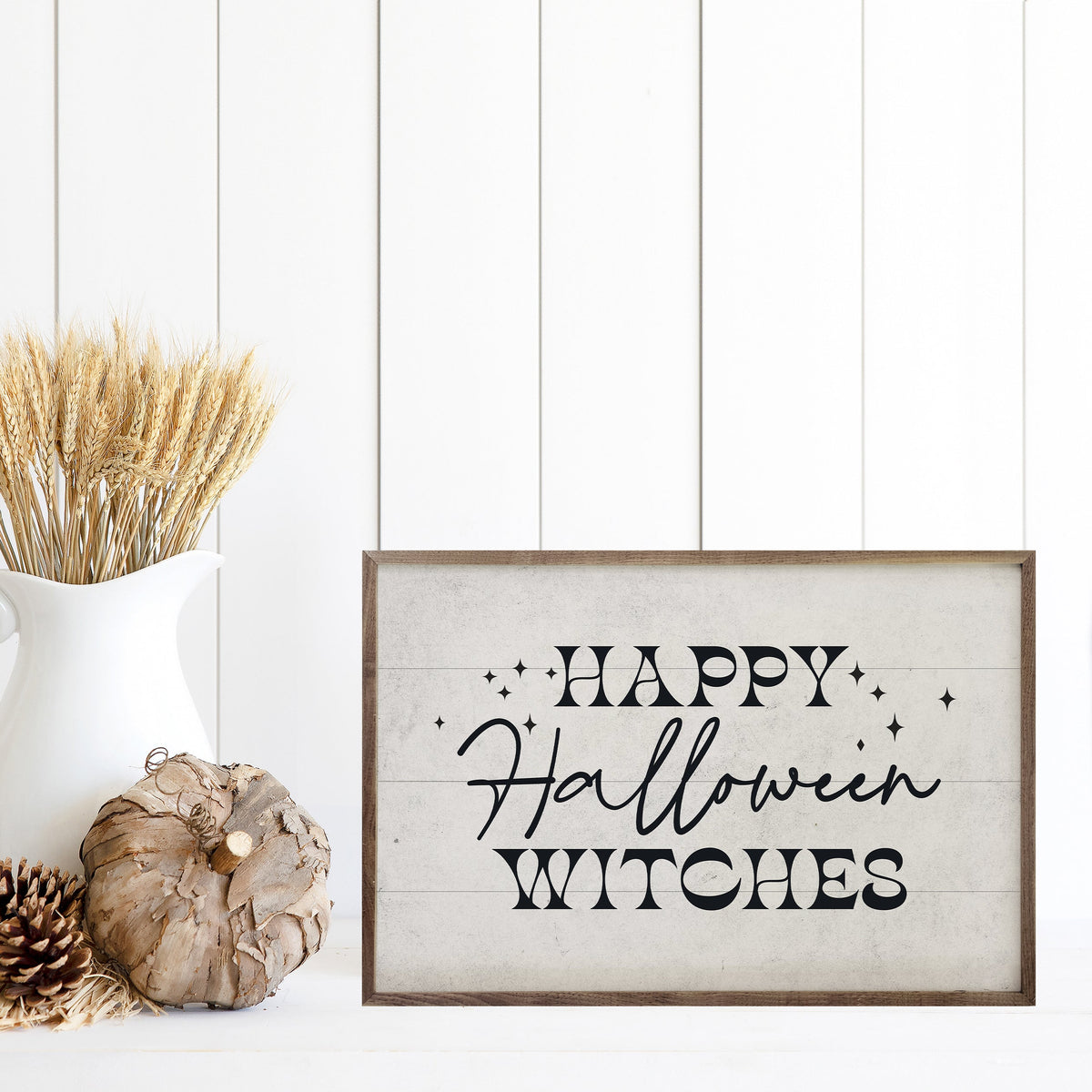 Happy Halloween Witches Wood Sign | Handcrafted American Hardwood with Walnut Frame