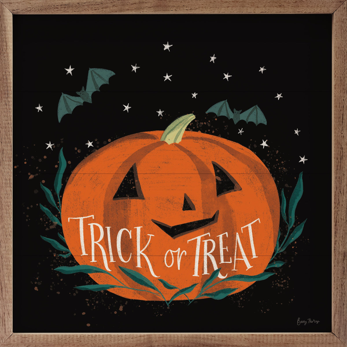 Cute Halloween Wood Sign by Becky Thorns | Handcrafted American Hardwood with Walnut Frame