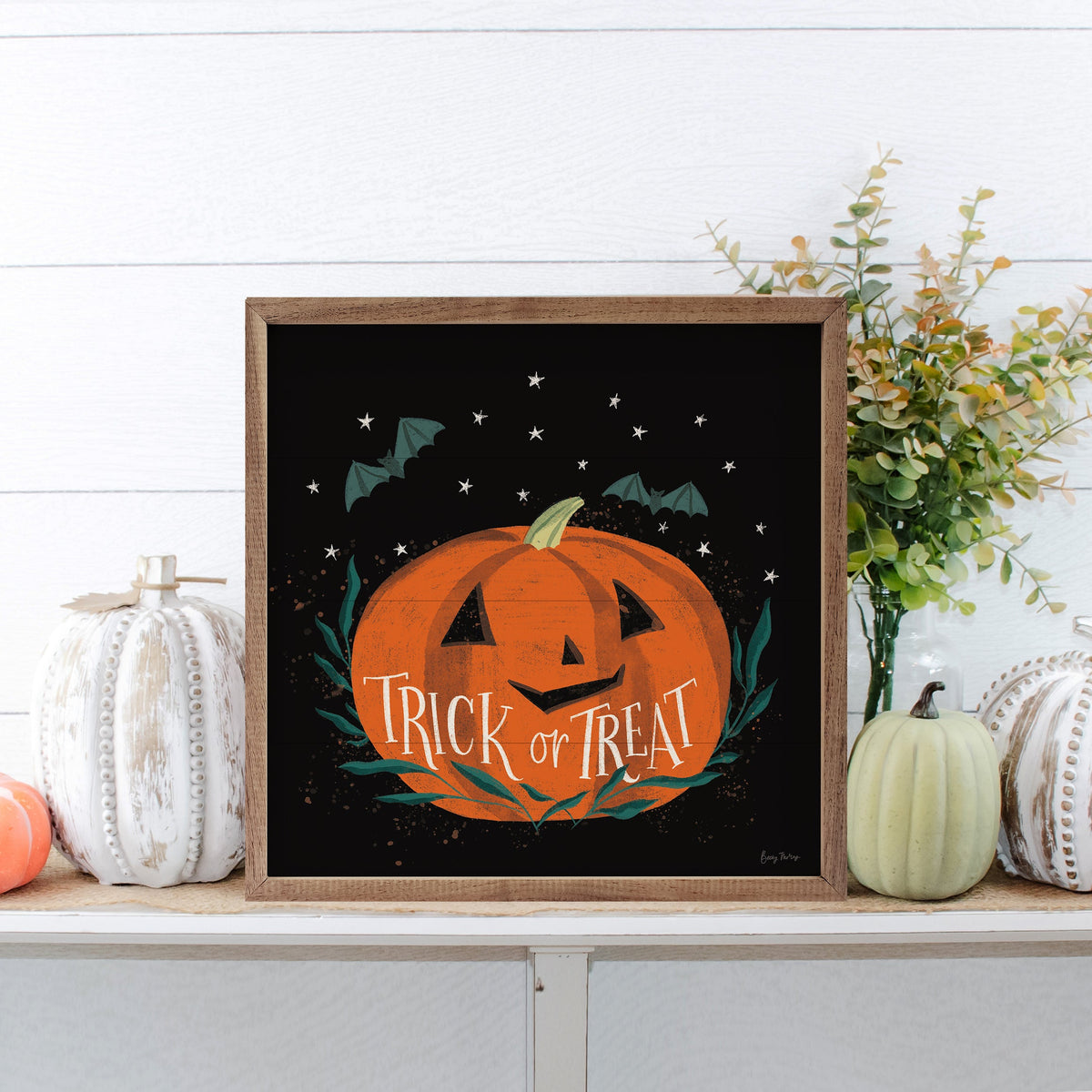 Cute Halloween Wood Sign by Becky Thorns | Handcrafted American Hardwood with Walnut Frame