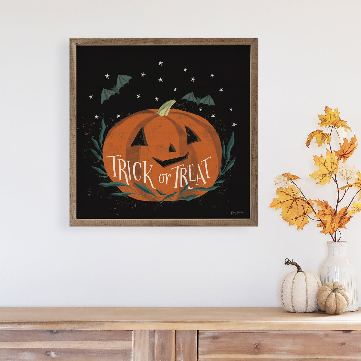 Cute Halloween Wood Sign by Becky Thorns | Handcrafted American Hardwood with Walnut Frame