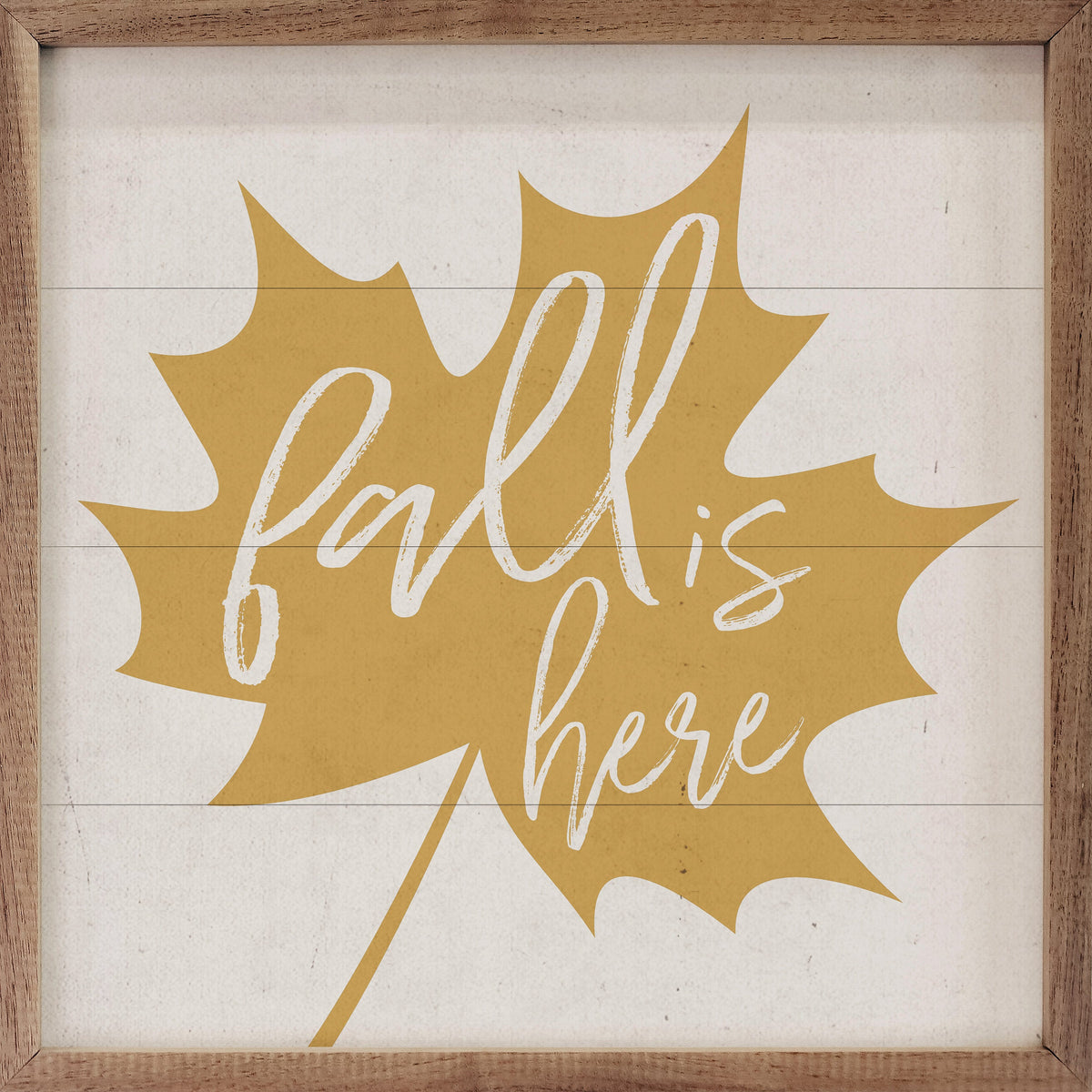 Fall Is Here Gold Leaf Wood Sign | Handcrafted American Hardwood with Walnut Frame
