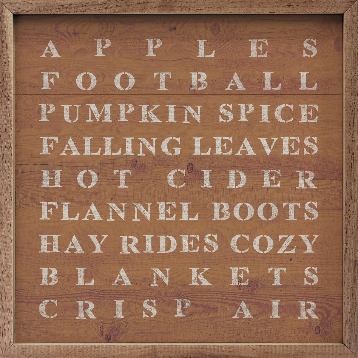 Fall Words Typography Wood Sign | Farmhouse Autumn Décor, Handcrafted Walnut Frame