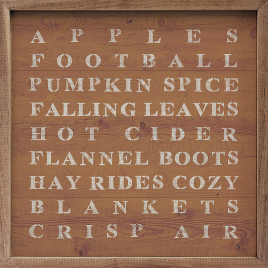 Fall Words Typography Wood Sign | Farmhouse Autumn Décor, Handcrafted Walnut Frame