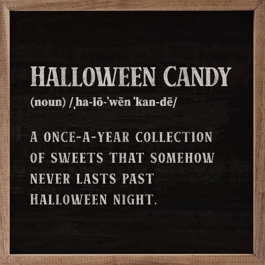 Halloween Candy Definition Wood Sign | Handcrafted USA-Made Walnut Frame