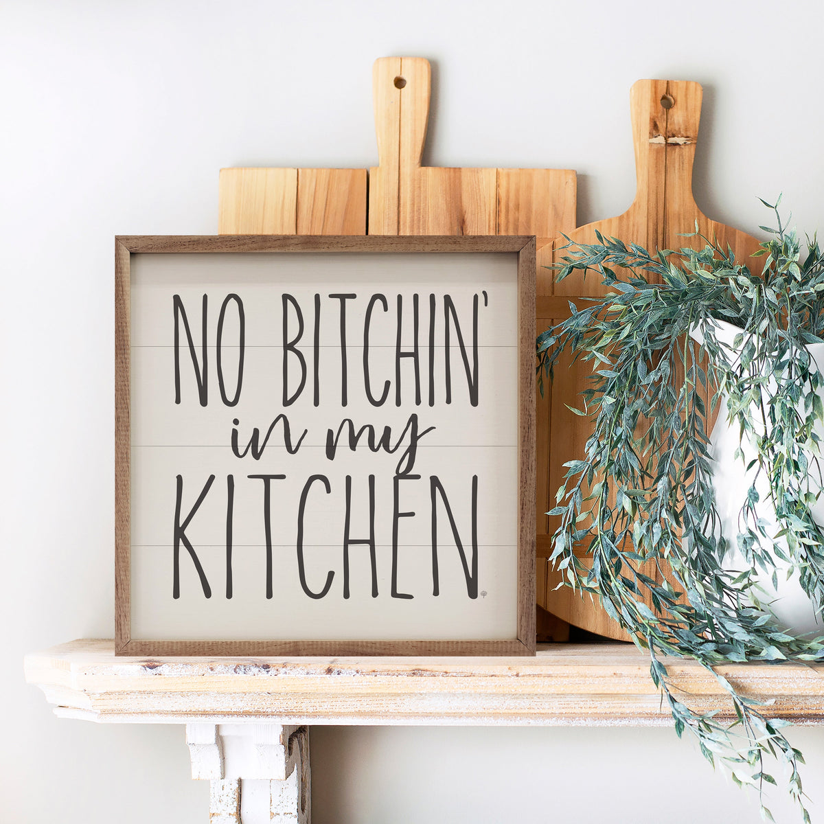 No Bitchin' In My Kitchen Wood Sign | Handcrafted American Hardwood with Walnut Frame