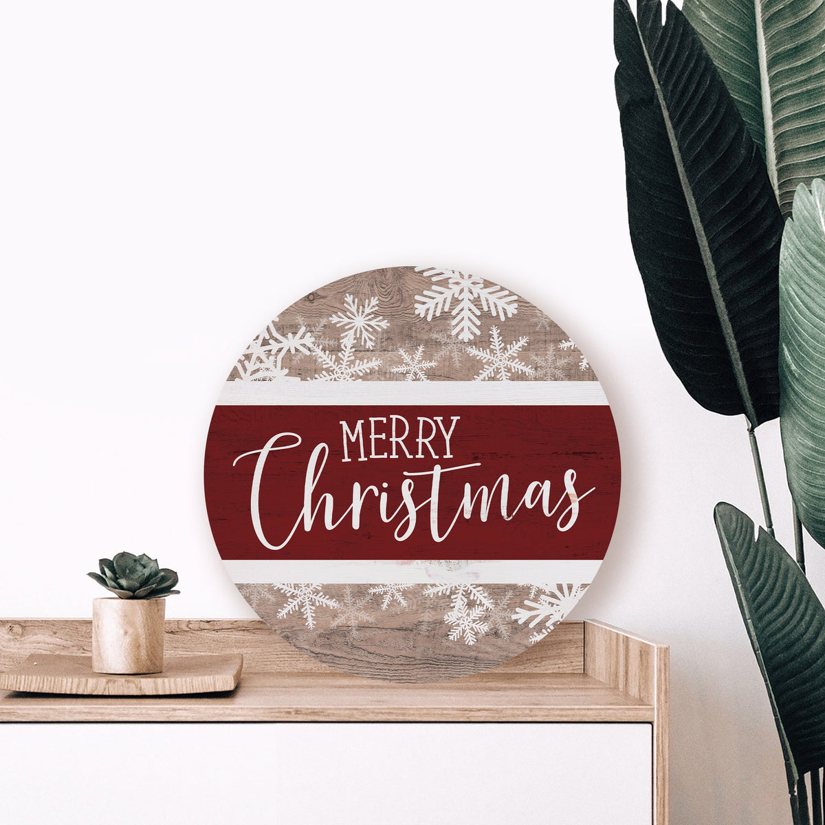 Merry Christmas Snowflakes Stripe Circle Wall Art