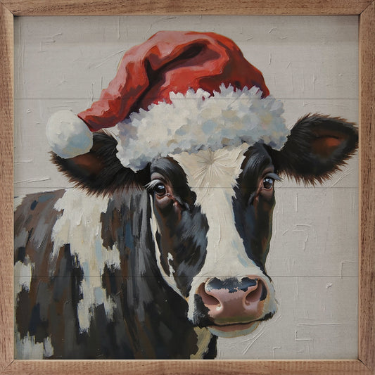 Festive Dairy Cow Framed Print – Muted Christmas Wall Art