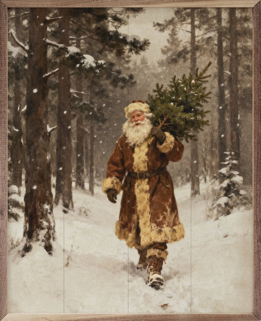 Santa and the Christmas Tree Wall Art