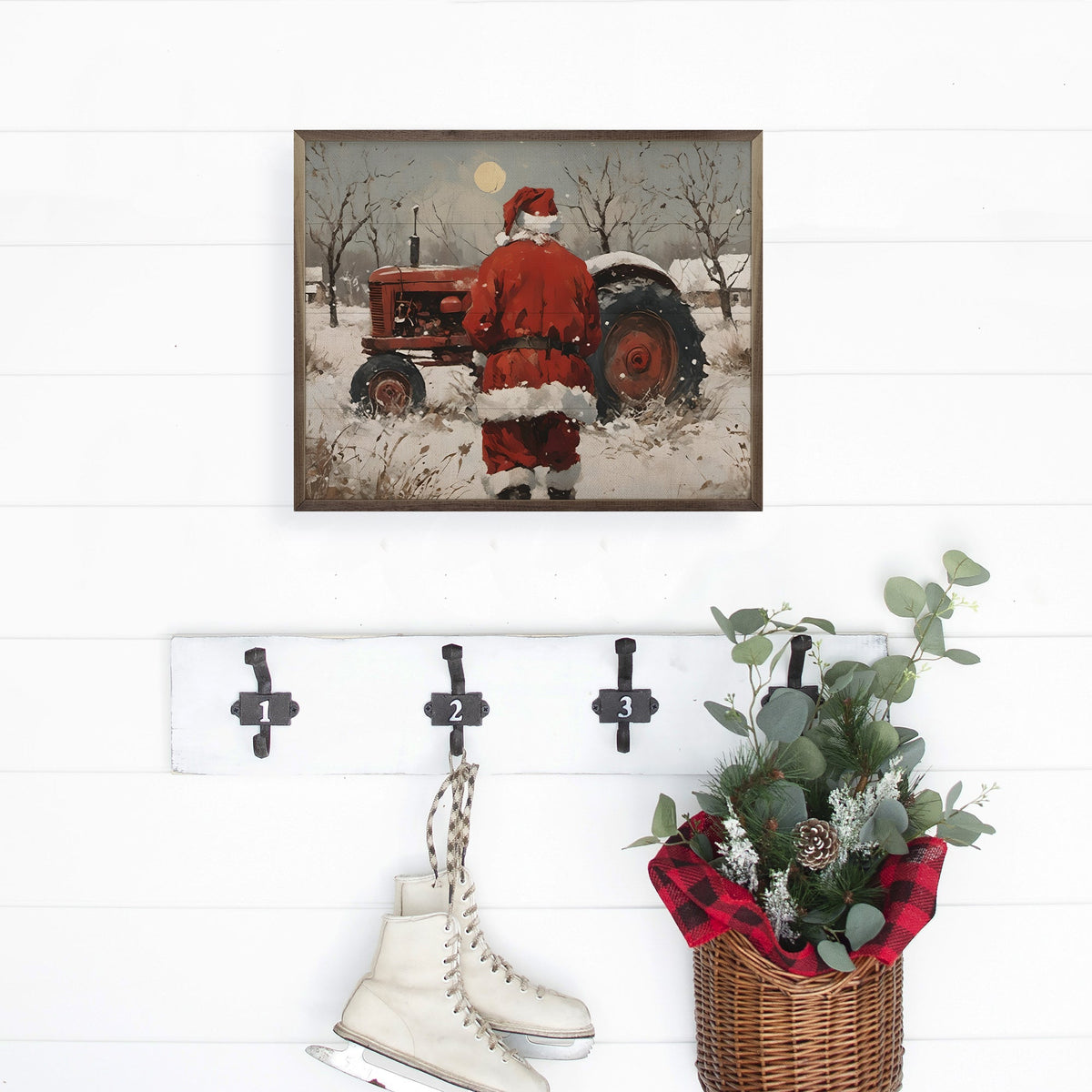 Festive Cow Santa Wall Art – Hand-Painted Hardwood