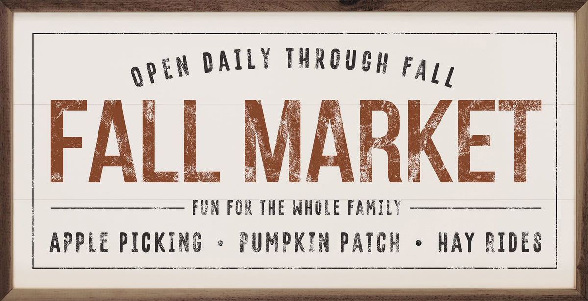Fall Market Farmhouse Wood Sign | Apple Picking, Pumpkin Patch & Hay Rides, Handcrafted Walnut Frame