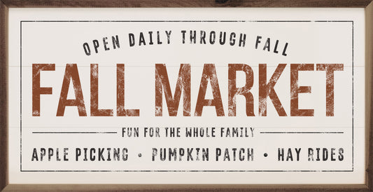 Fall Market Farmhouse Wood Sign | Apple Picking, Pumpkin Patch & Hay Rides, Handcrafted Walnut Frame