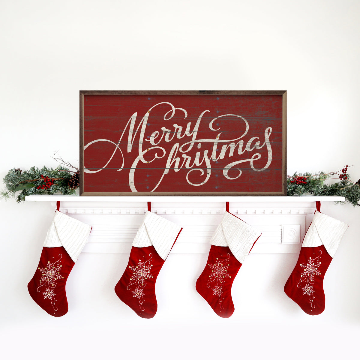 Merry Christmas Curly Red Wall Art