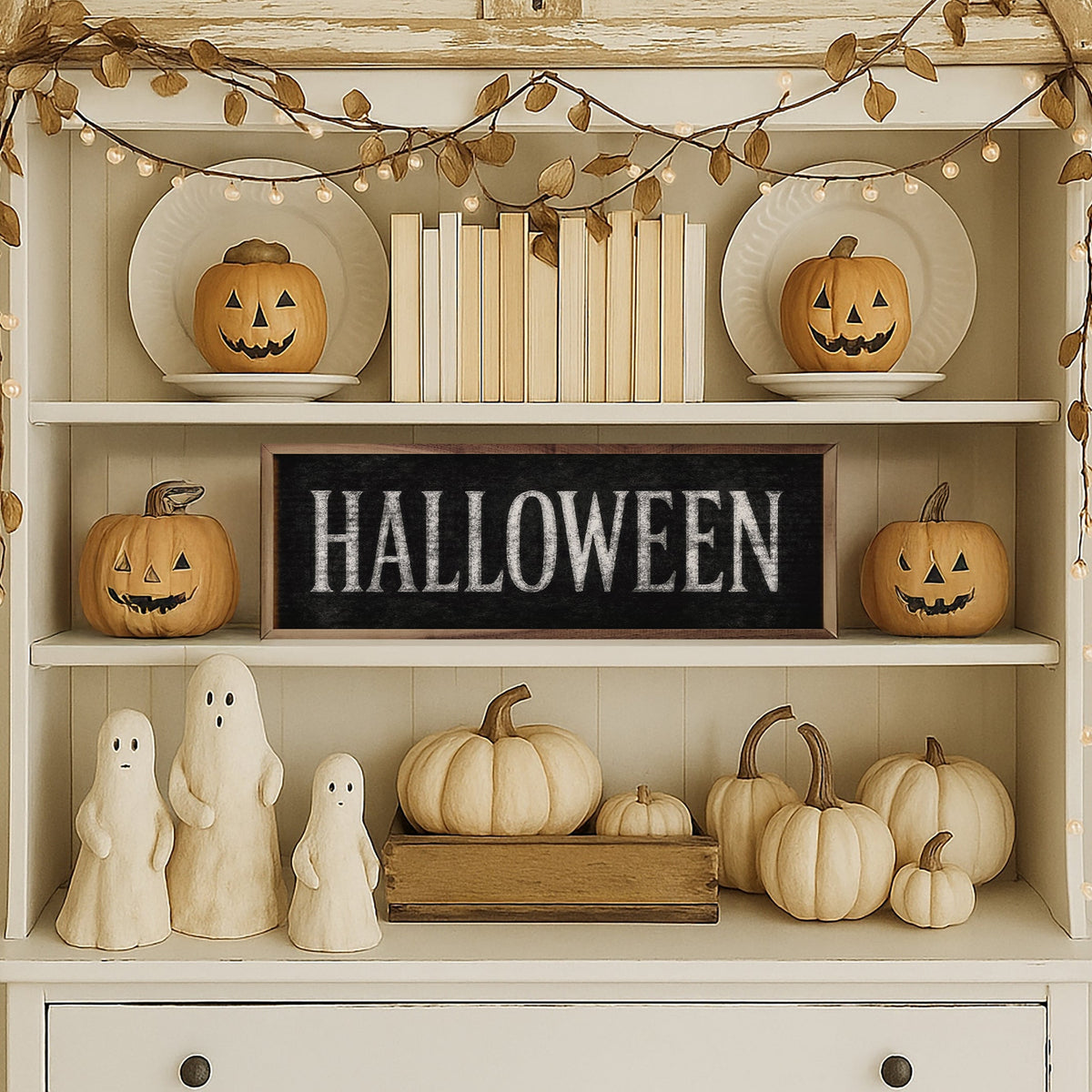 Halloween Wood Sign | Farmhouse Typography, Handcrafted Walnut Frame — Available in Multiple Sizes & Colors