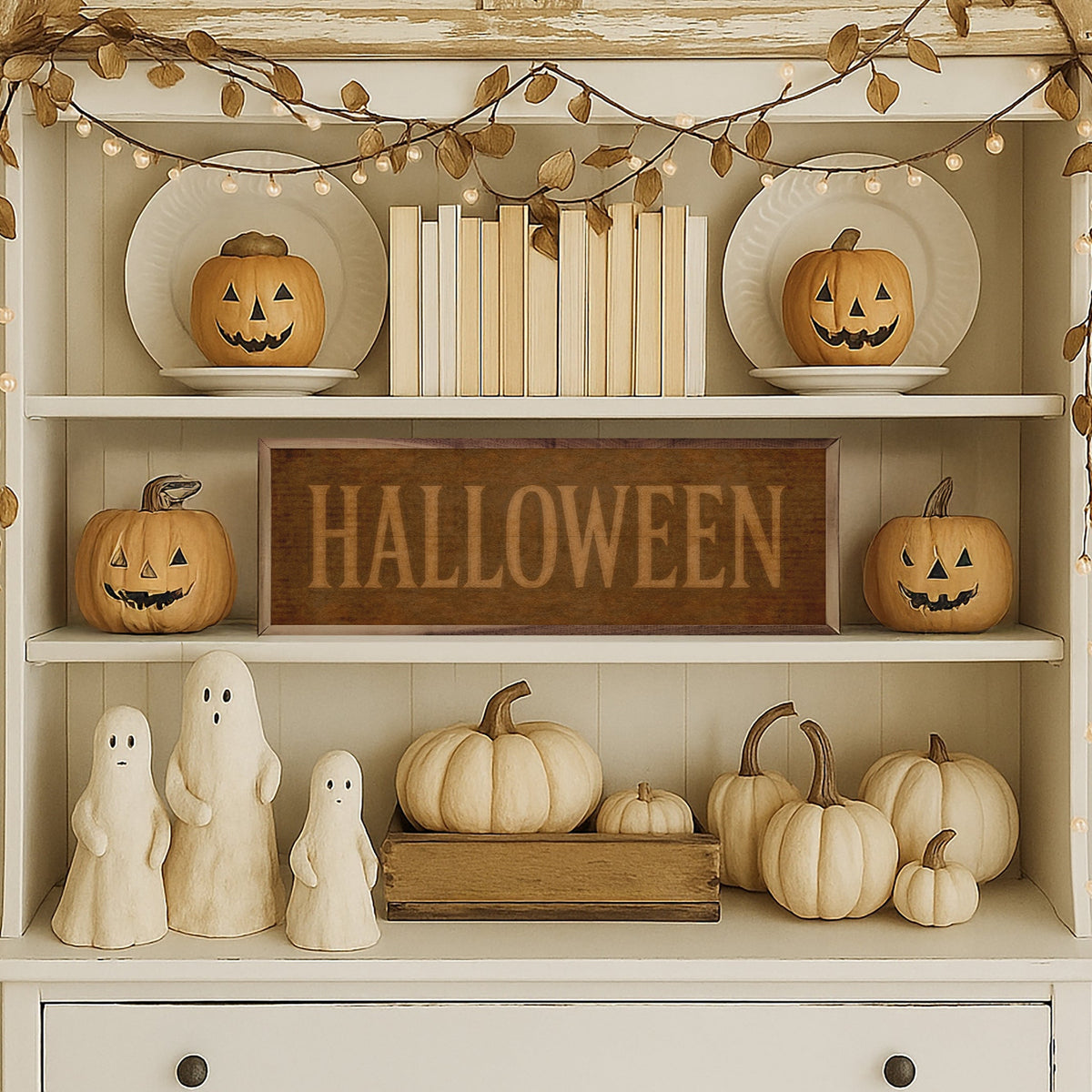 Halloween Wood Sign | Farmhouse Typography, Handcrafted Walnut Frame — Available in Multiple Sizes & Colors