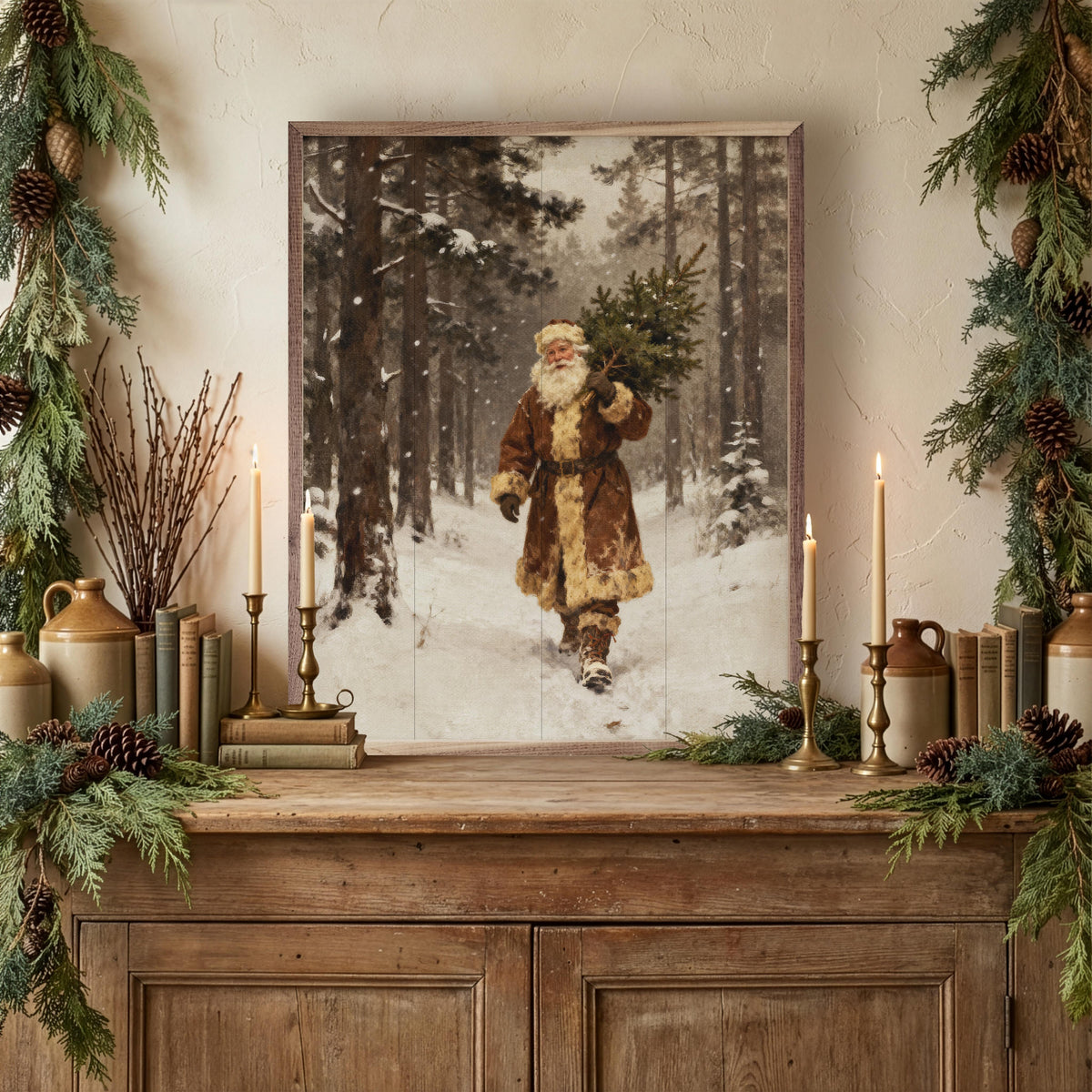 Santa and the Christmas Tree Wall Art