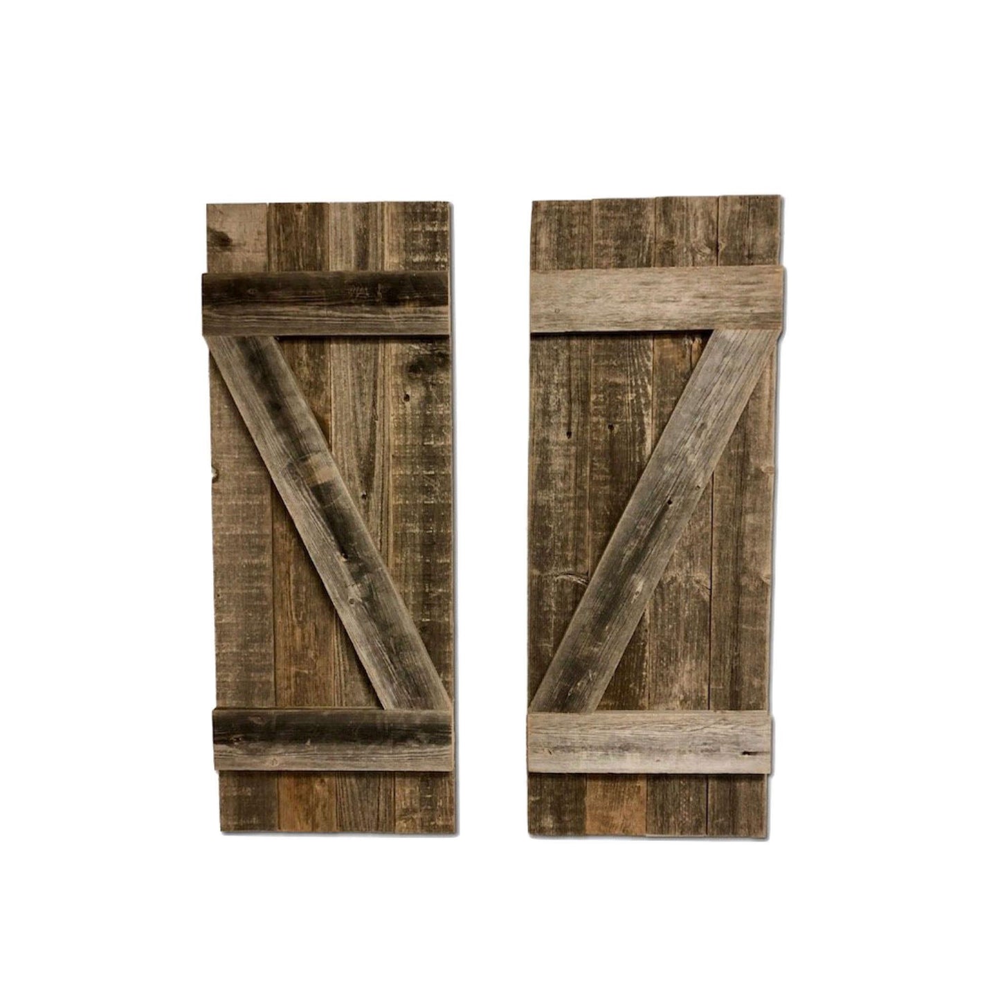 Set of 2 Rustic Natural Weathered Grey Wood Window Shutters with