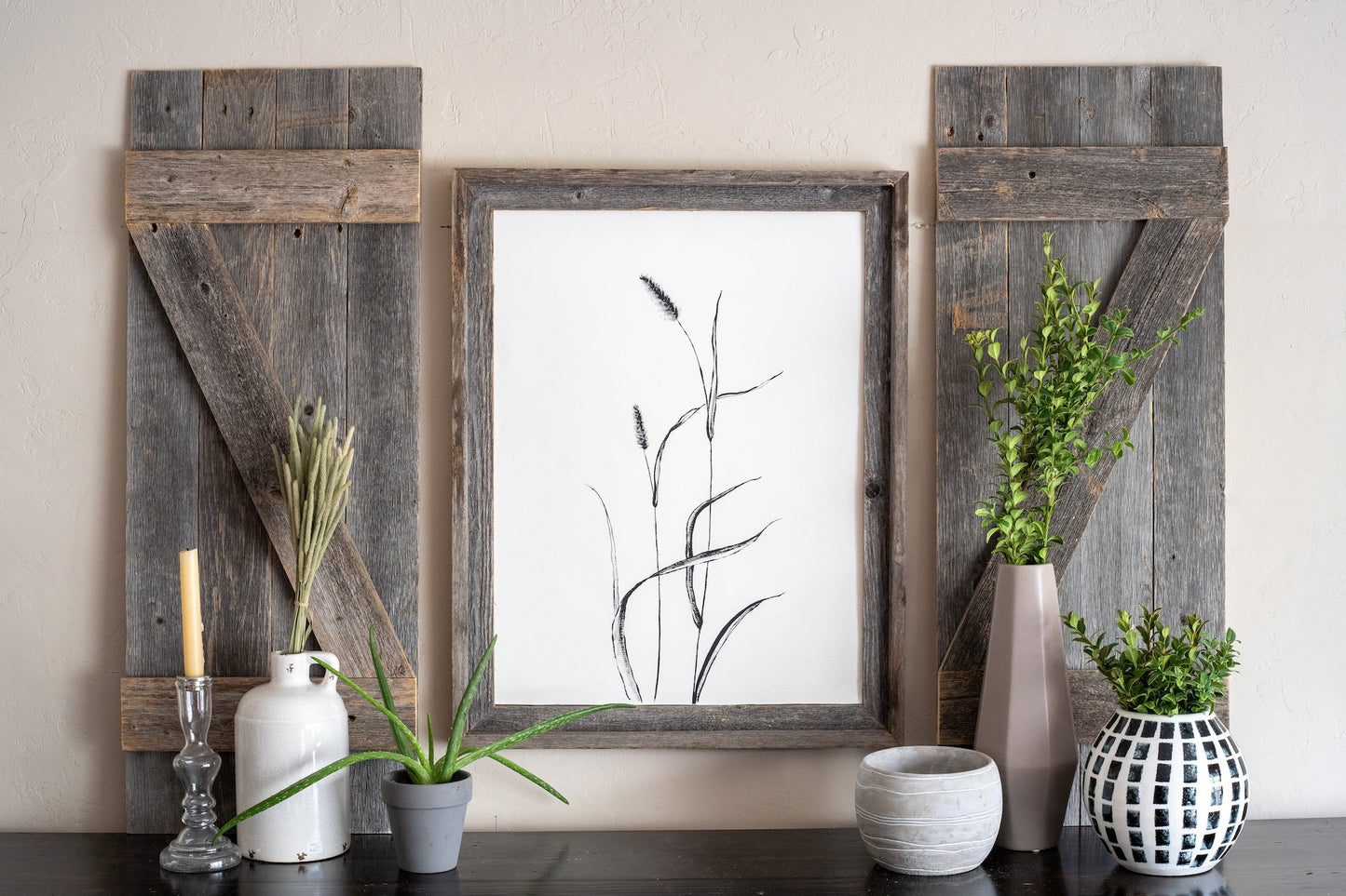Set of 2 Rustic Natural Weathered Grey Wood Window Shutters with