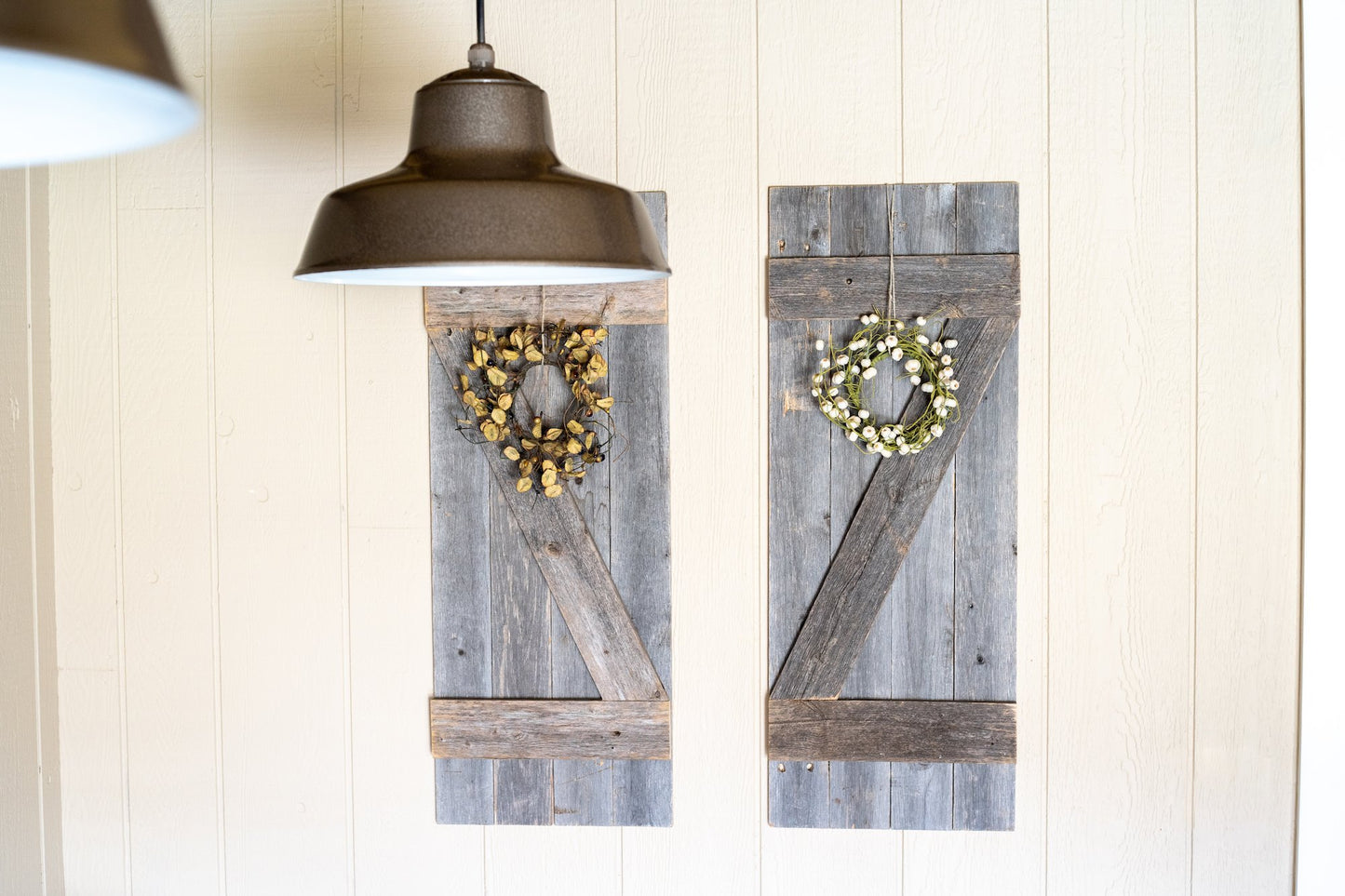 Set of 2 Rustic Natural Weathered Grey Wood Window Shutters with