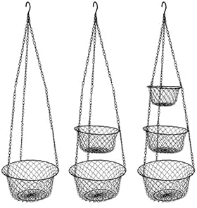 malmo 3-Tier Wire Fruit Hanging Basket, Vegetable Kitchen Storage Basket, Iron Wire Black (Basket2024)