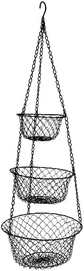 malmo 3-Tier Wire Fruit Hanging Basket, Vegetable Kitchen Storage Basket, Iron Wire Black (Basket2024)