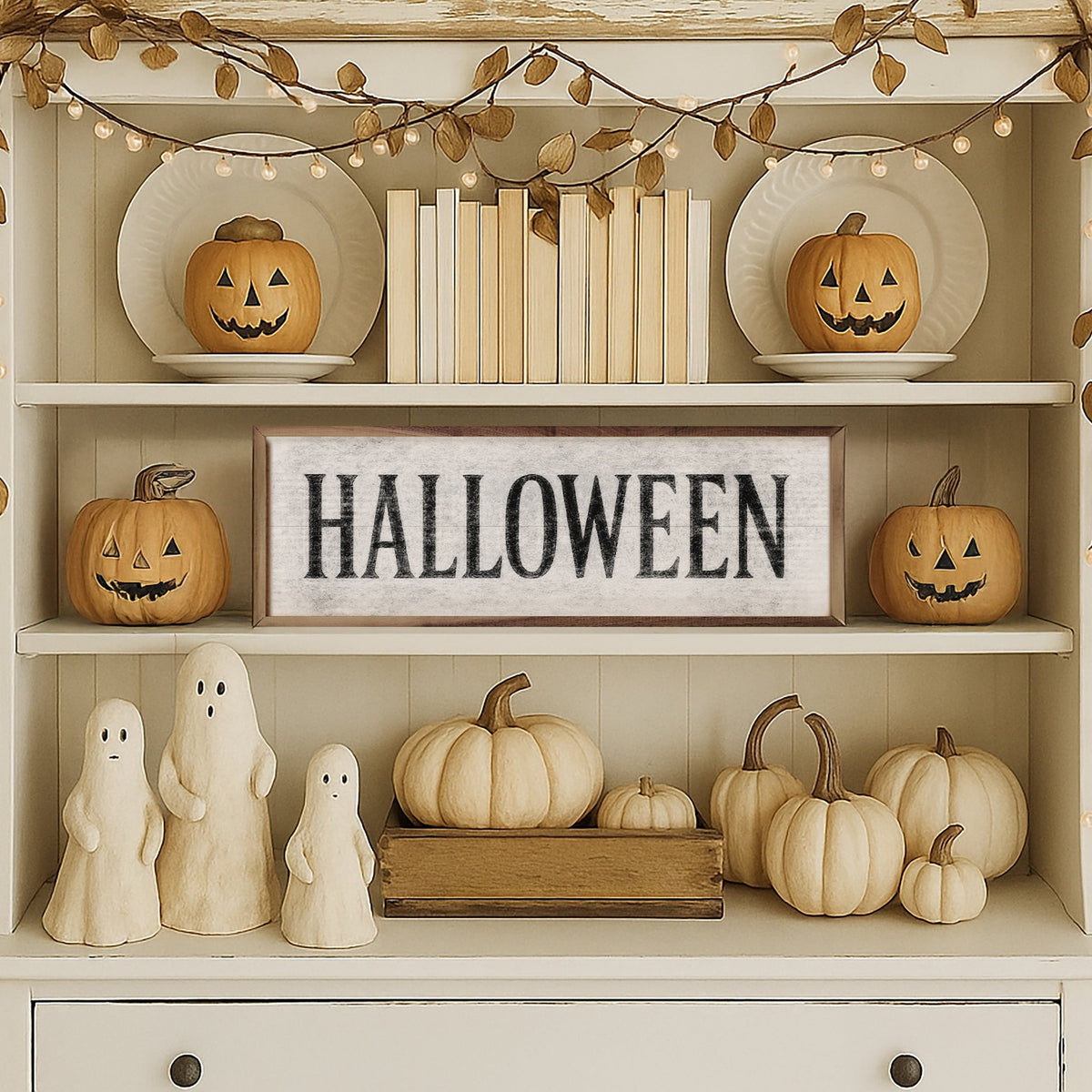 Halloween Wood Sign | Farmhouse Typography, Handcrafted Walnut Frame — Available in Multiple Sizes & Colors