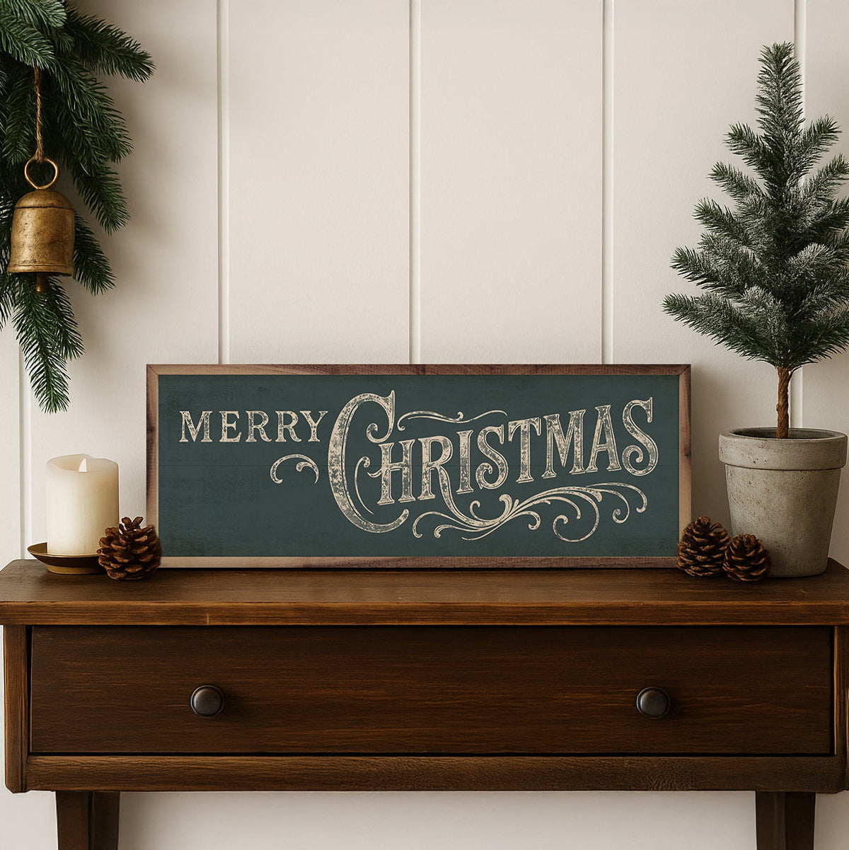Merry Christmas Ornate Framed Wall Art - Multiple colors