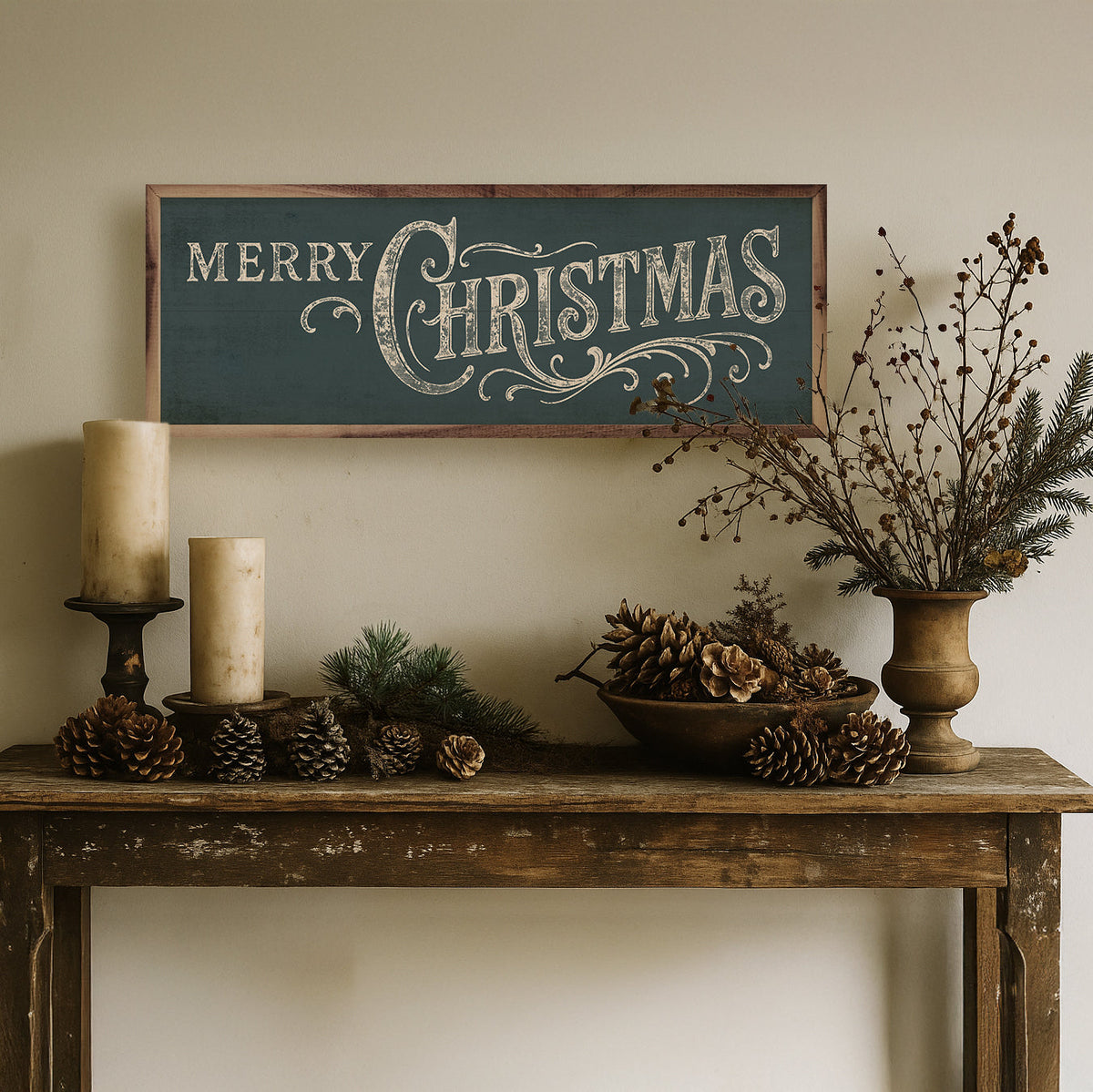Merry Christmas Ornate Framed Wall Art - Multiple colors