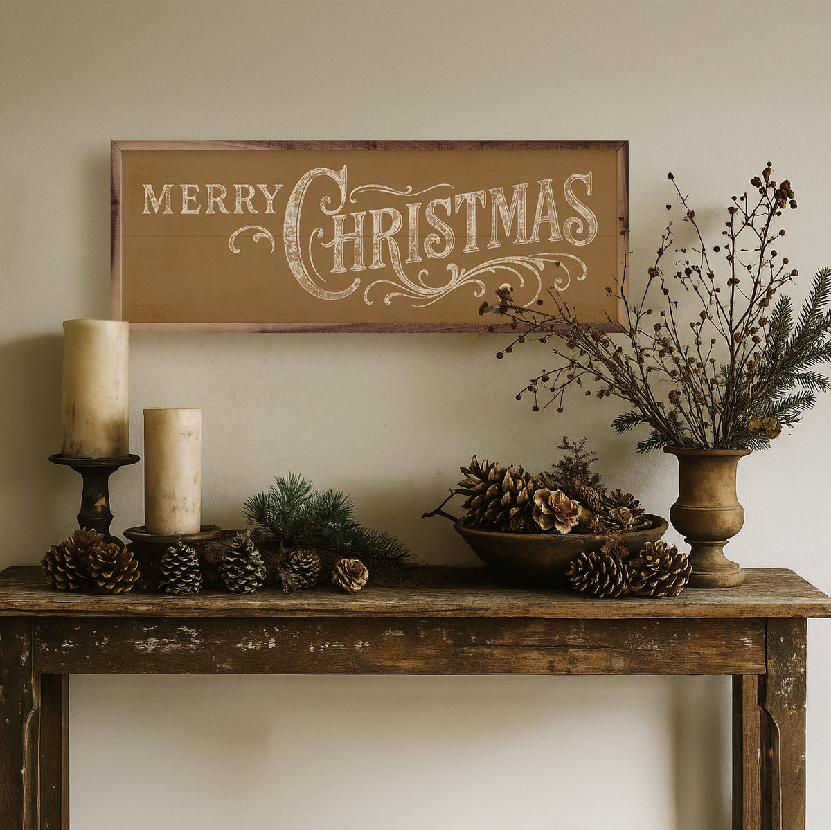 Merry Christmas Ornate Framed Wall Art - Multiple colors