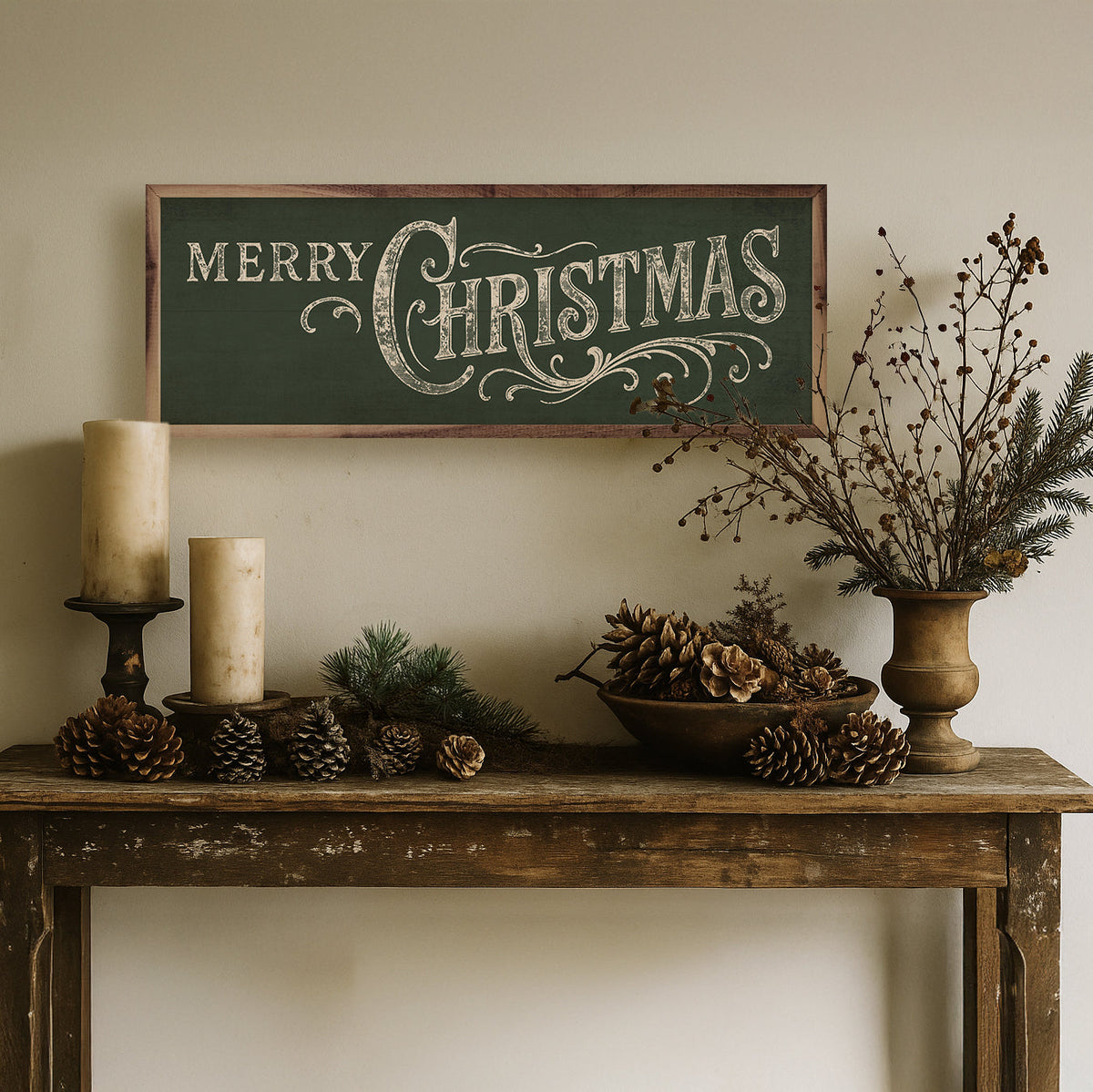 Merry Christmas Ornate Framed Wall Art - Multiple colors