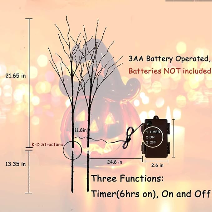 LITBLOOM Halloween Tree Branch Lights 32IN 100 Orange LED with Timer, Lighted Black Twig Branches with Fairy Lights for Halloween Decoration Indoor Outdoor