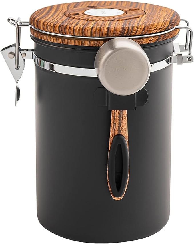 Airtight Coffee Canister | Stainless Steel Bean & Ground Storage with Scoop, 61 oz