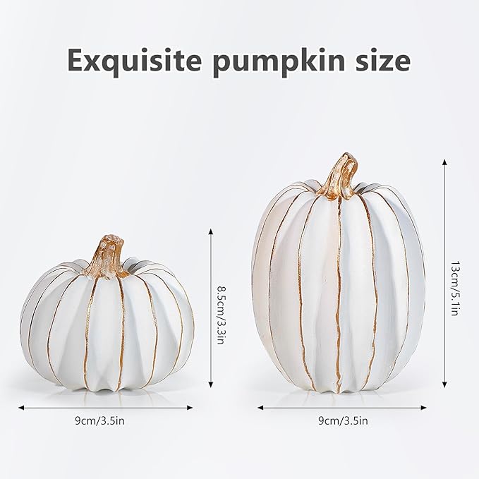 Resin Pumpkin Decor Set of 2 | Gold & White Fall Tabletop Decorations