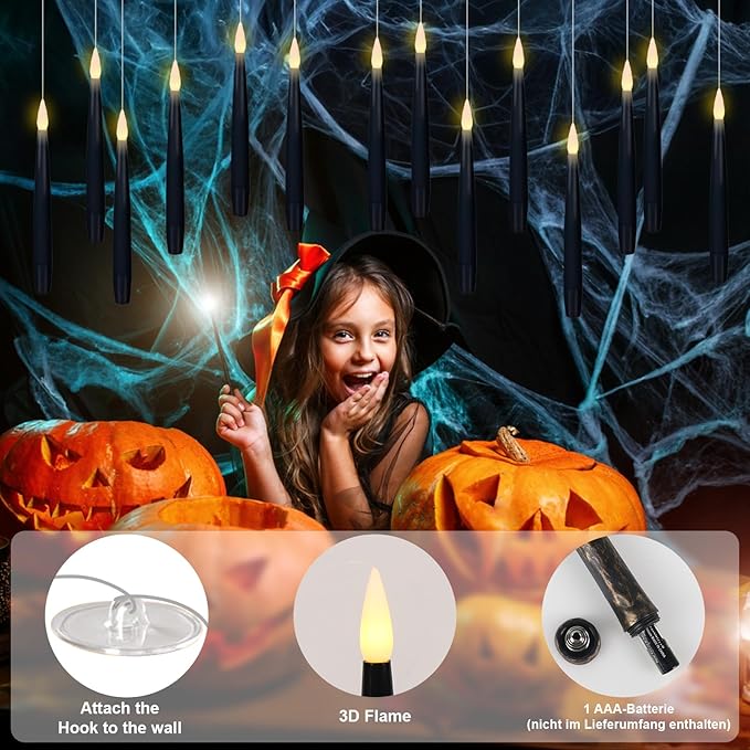 Flameless Floating Candles Set of 22 | Magic Wand Remote & Timer — Halloween & Holiday Hanging Décor