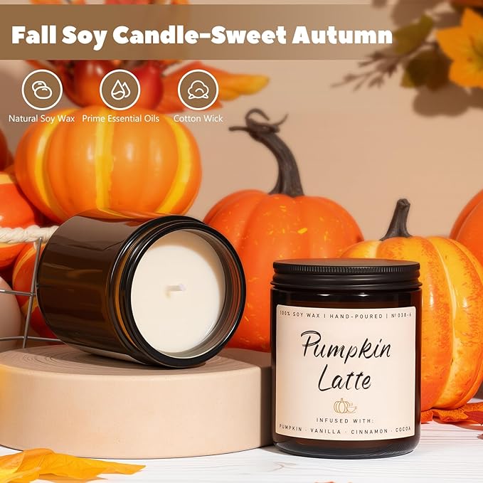 Auelife Fall Candles, Pumpkin Latte Scented Candle – Fall Soy Candle for Home | Autumn Aromatherapy Candles| Pumpkin Scented for Autumn