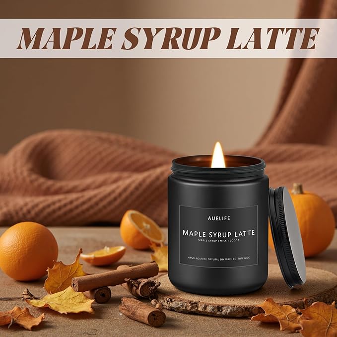 Fall Candle-Maple Syrup Latte Scented Candles for Home Decor, 7 oz Natural Soy Wax, Sweet & Cozy Autumn Candle, Aromatherapy Candles