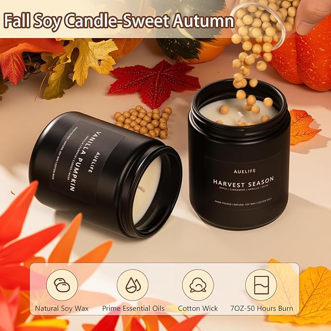 Fall Candle - Harvest Season Scented Candles, Fall Soy Candle for Home Decor, 7 oz Natural Soy Wax – Long-Lasting Autumn Candles