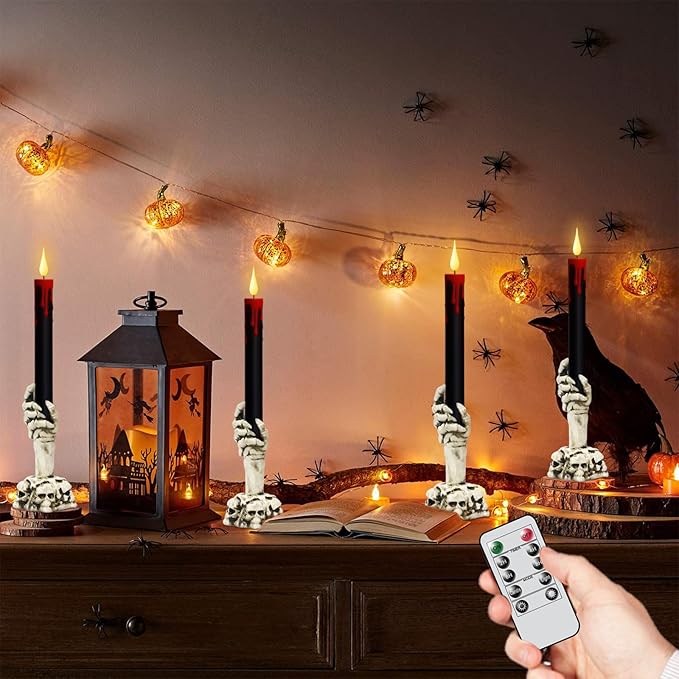 Halloween Ghost Hand Flameless Taper Candles with Remote | Set of 2