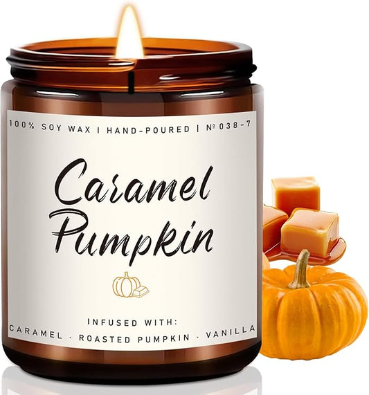 Caramel Pumpkin Soy Candle | Cozy Fall Scented Candle for Home