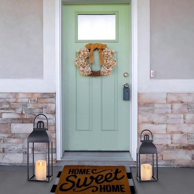 Black Metal Farmhouse Candle Lanterns, Set of 2 | Indoor & Outdoor, 13" & 17"