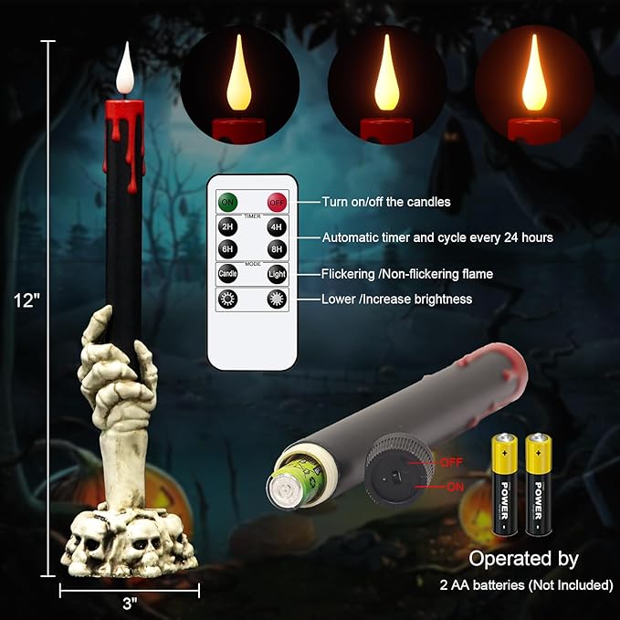 Halloween Ghost Hand Flameless Taper Candles with Remote | Set of 2