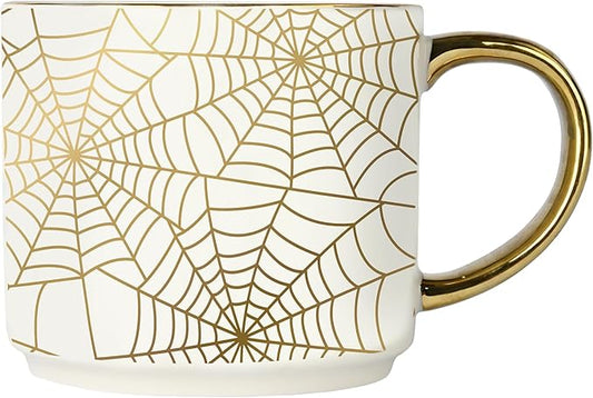 Sweet Water Decor Gold Spiderwebs Mug, 14oz Fine Bone China Coffee Cup with Gold Handle