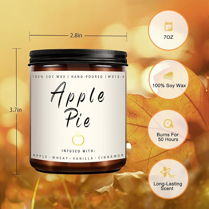 Fall Candles, Apple Pie Scented Candle for Home- Fall Scented Candles Gift Set Long-Lasting Fragrance，7 oz