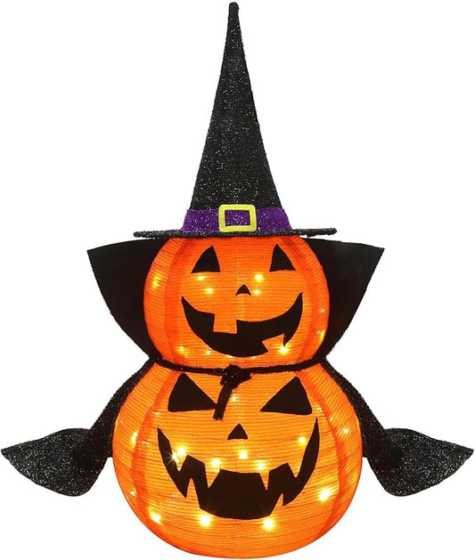 3 FT LED Jack-O-Lantern Pumpkin Lantern | Collapsible Halloween Yard Decoration with Stand