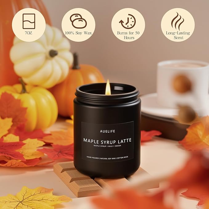Fall Candle-Maple Syrup Latte Scented Candles for Home Decor, 7 oz Natural Soy Wax, Sweet & Cozy Autumn Candle, Aromatherapy Candles