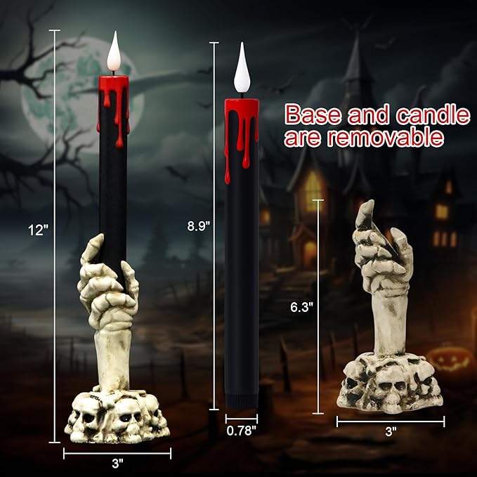 Halloween Ghost Hand Flameless Taper Candles with Remote | Set of 2